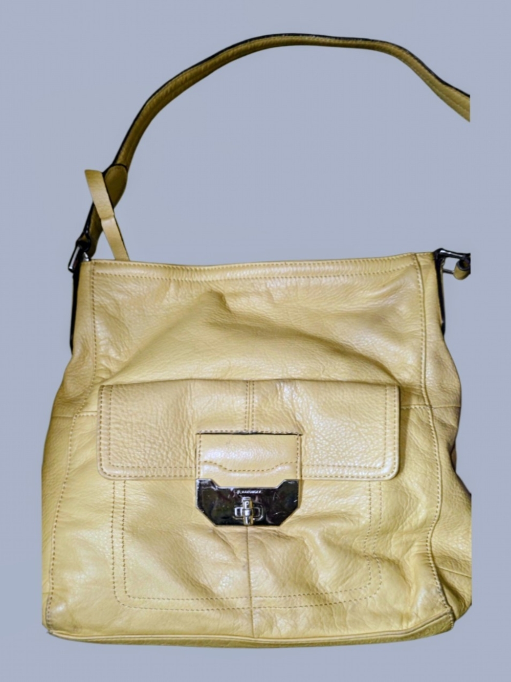 b. makowsky Yellow Leather Shoulder Bag with Leopard-Print Lining